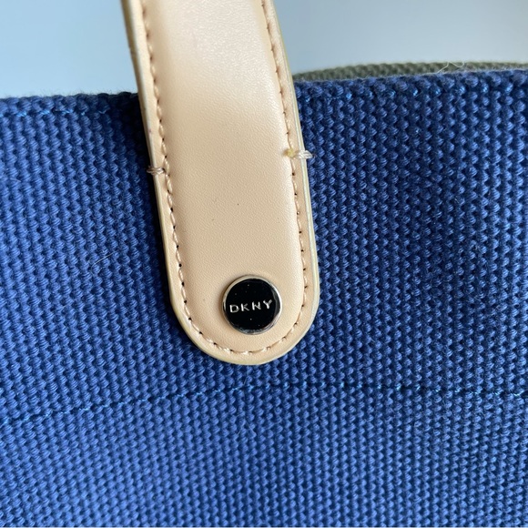 Dkny Bags Dkny Canvas Blue Green And Tan Block Tote Poshmark